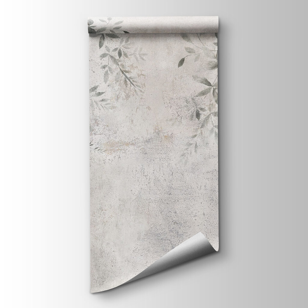 White wall with leaves and flowers