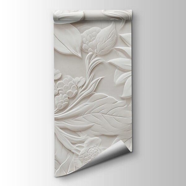 White wall with flowers and leaves White wall with flowers and leaves