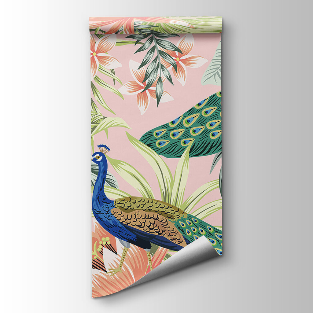 Colorful peacocks and flowers Colorful peacocks and flowers