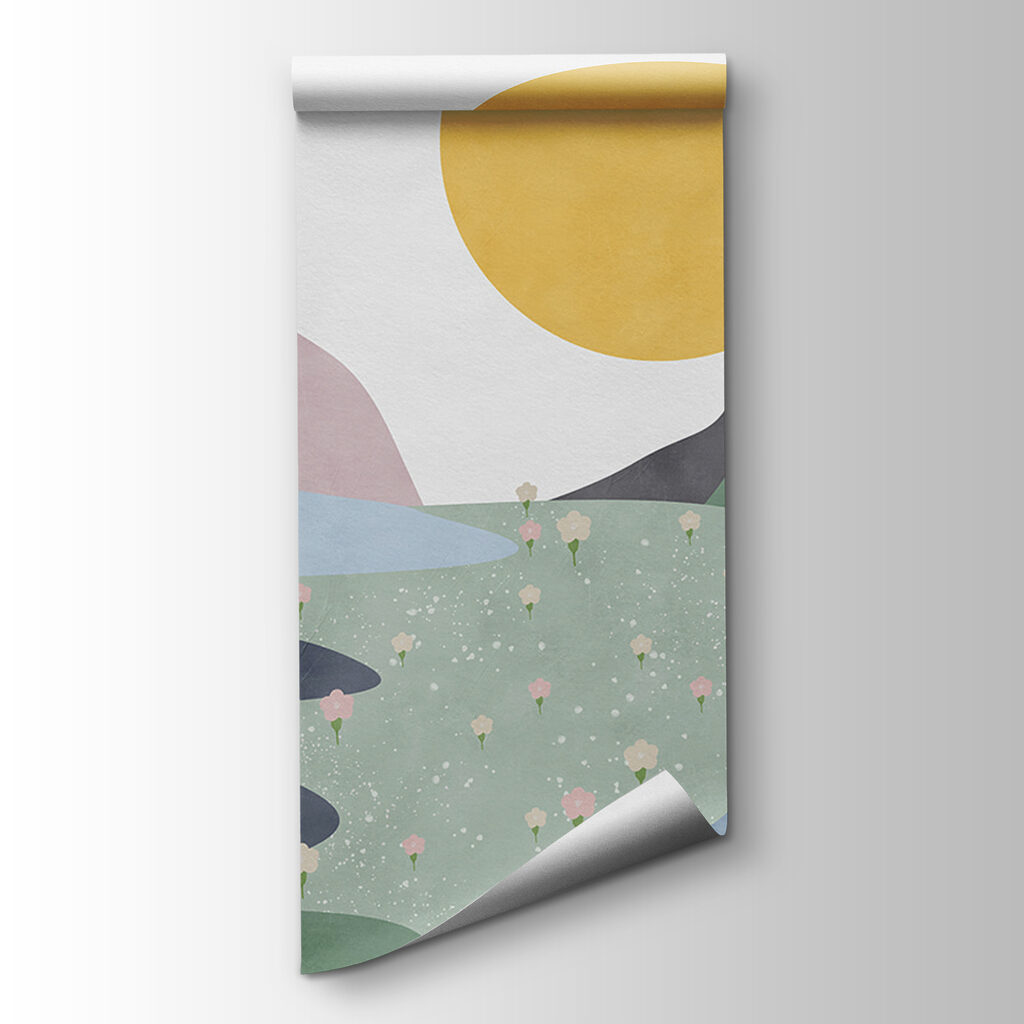 A landscape with mountains and flowers A landscape with mountains and flowers