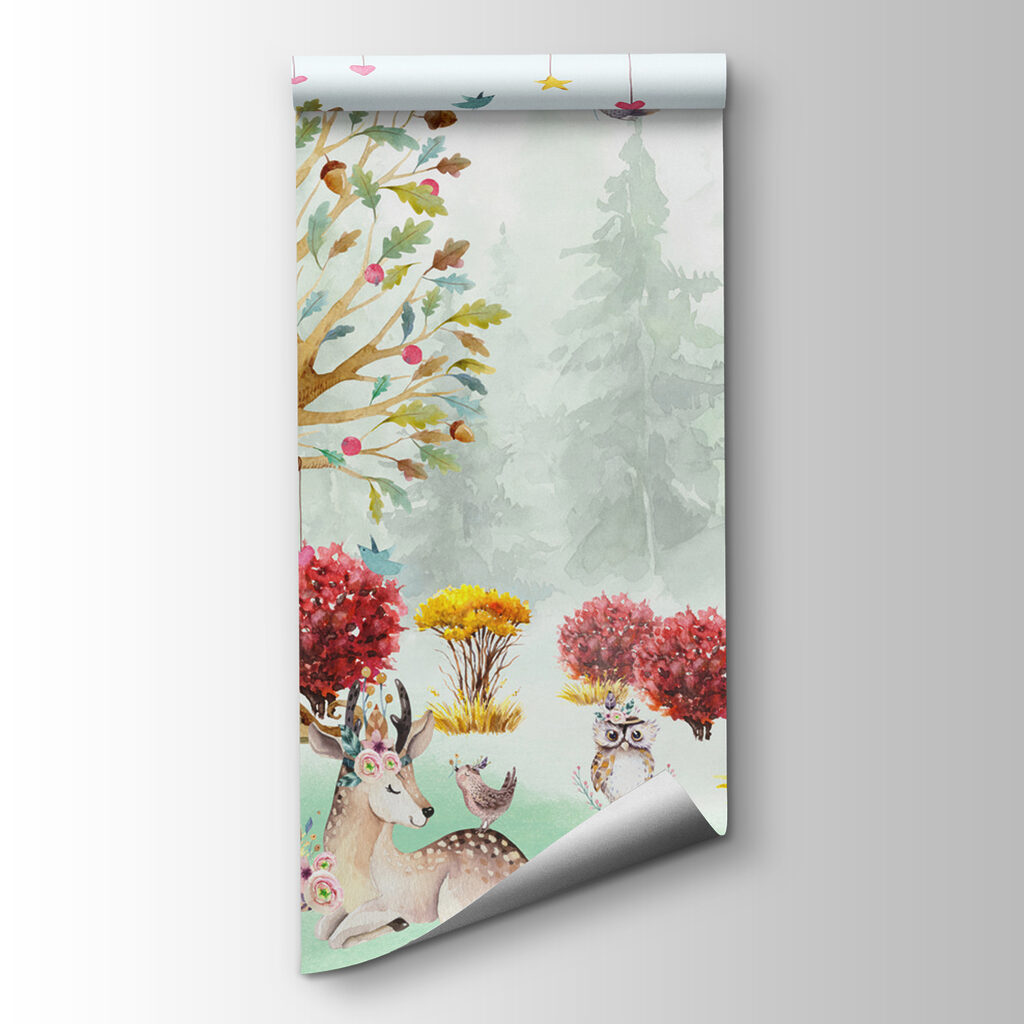 A watercolor painting of animals in a forest A watercolor painting of animals in a forest