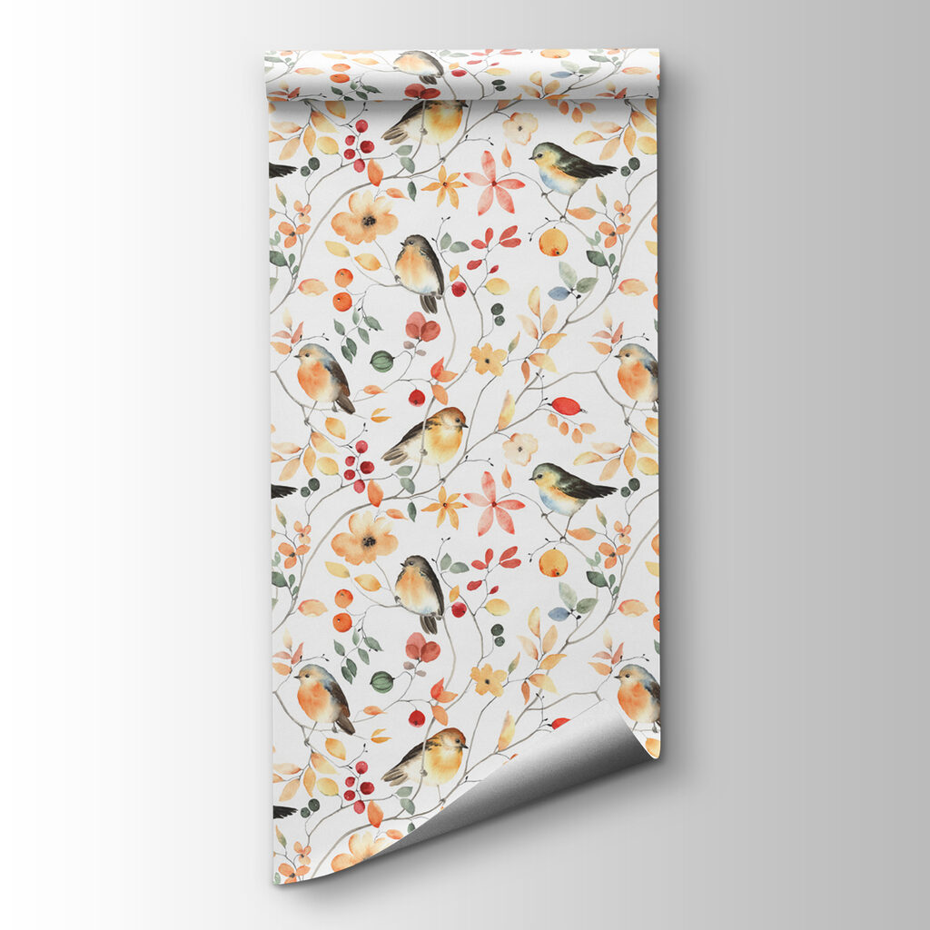 A pattern of birds and flowers