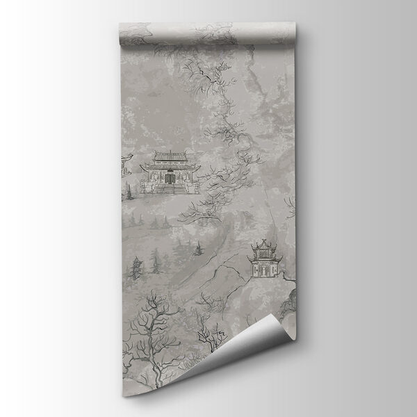 A painting of buildings on a mountain