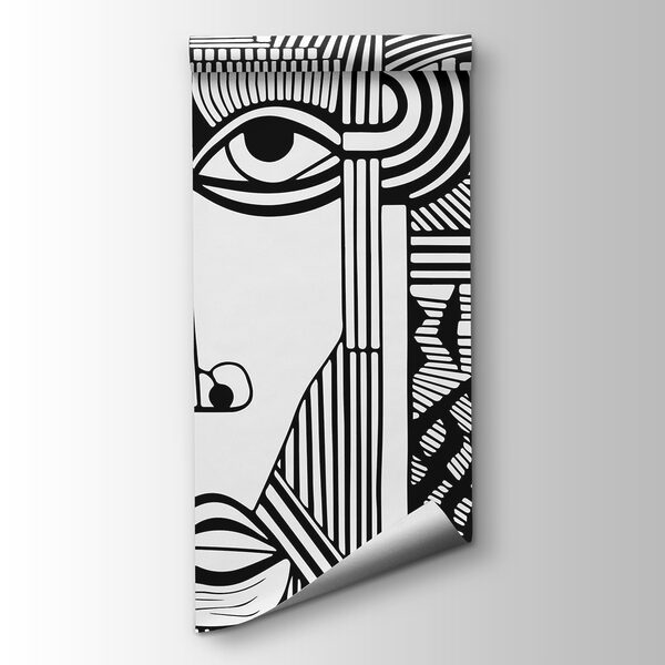 A black and white drawing of a face