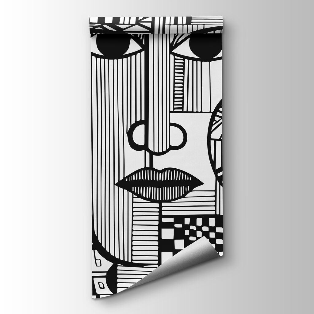 A black and white drawing of a face