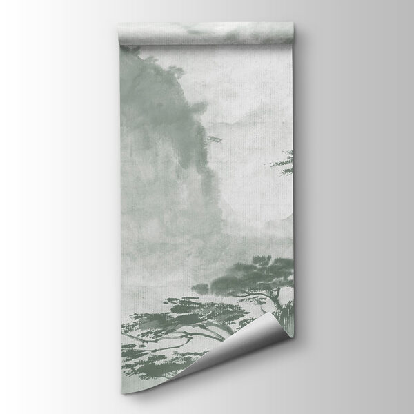 Painting of trees and mountains