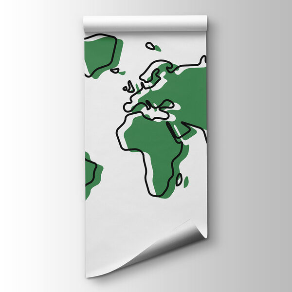 A green and black outline of a world map