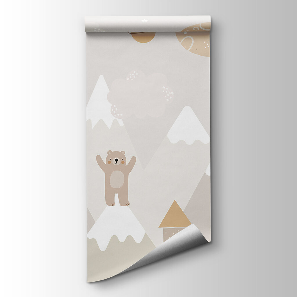 A wall mural of a cartoon landscape A wall mural of a cartoon landscape