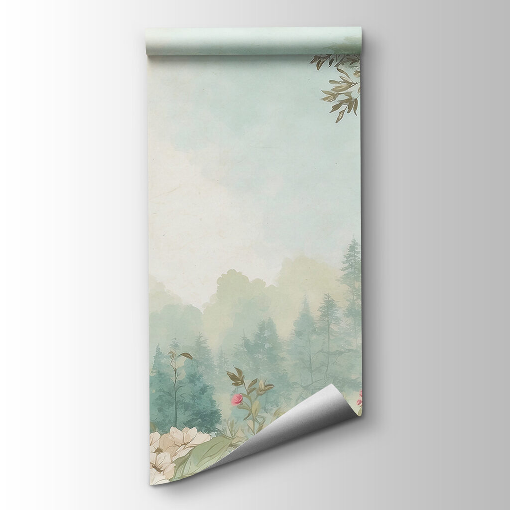 A painting of flowers and trees