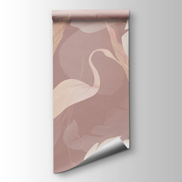 A pattern of feathers on a pink background