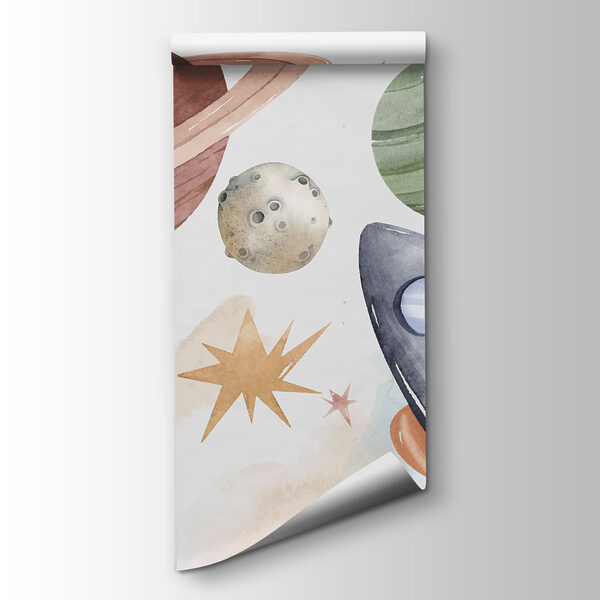 A rocket and planets in space