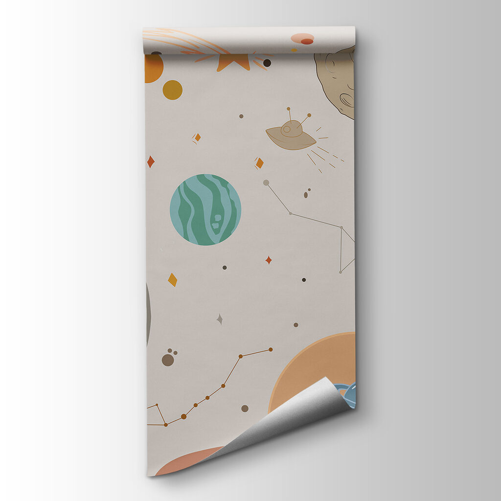 A cartoon of an astronaut holding a planet in space