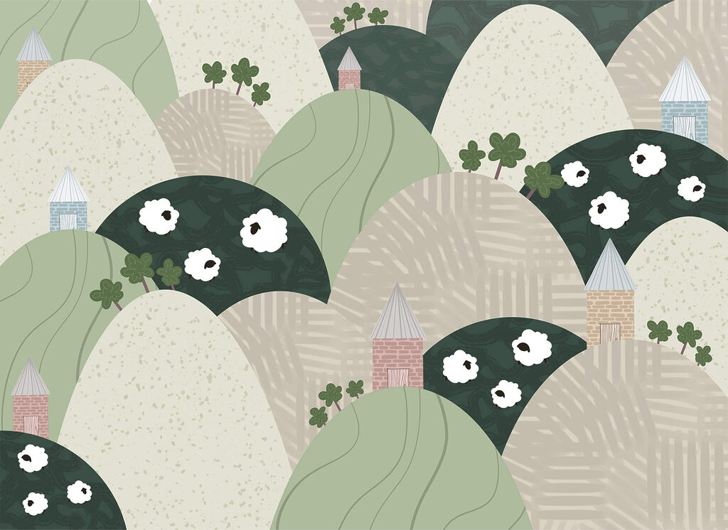 Landscape with hills and flowers Landscape with hills and flowers