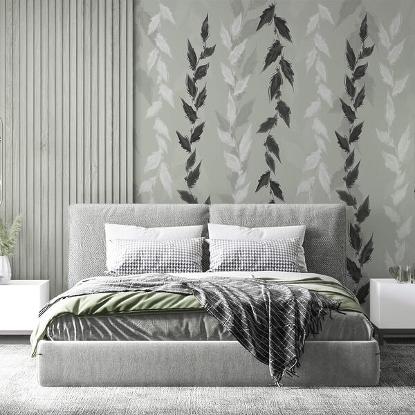 Čierne a biele listy na sivom pozadí