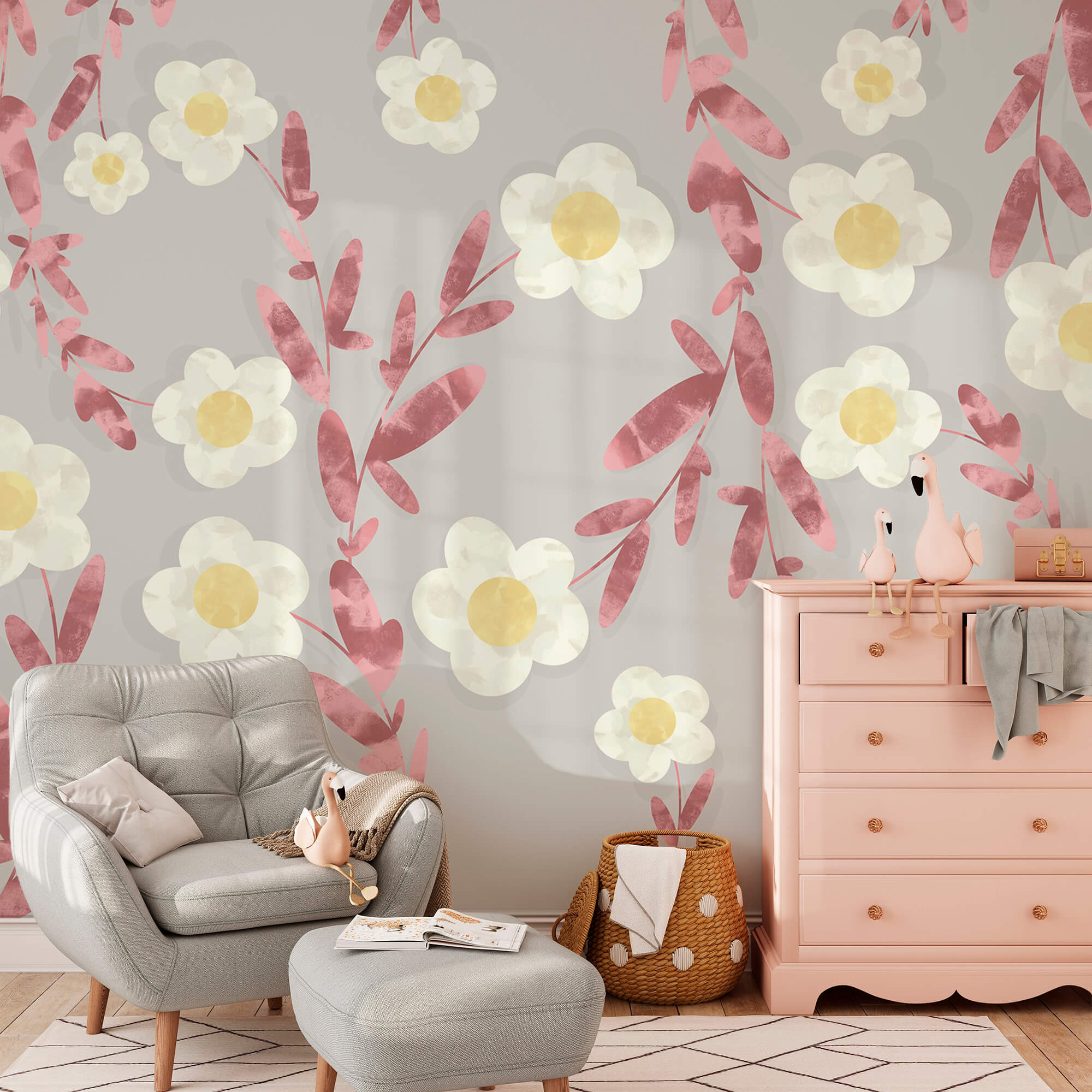 Vzor bielych a žltých kvetov