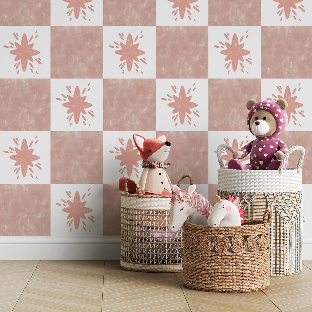 Vzor ružových štvorcov s bielymi štvorcami