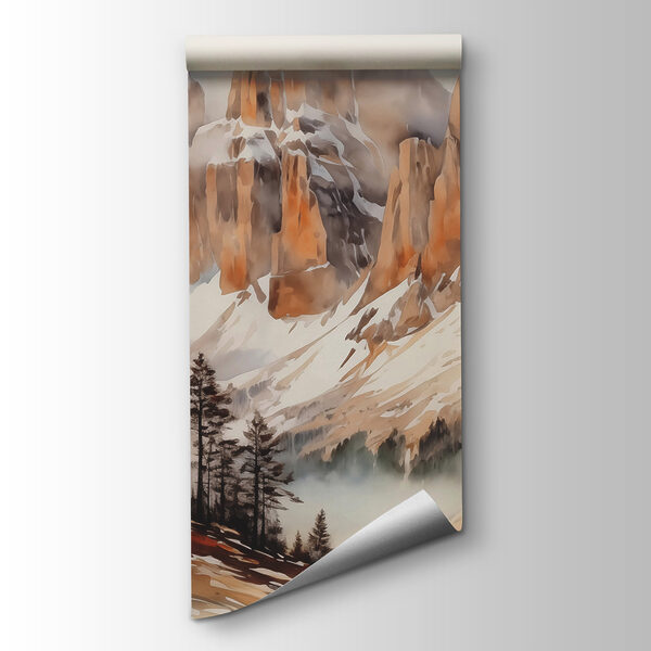 Mountain range with trees and clouds