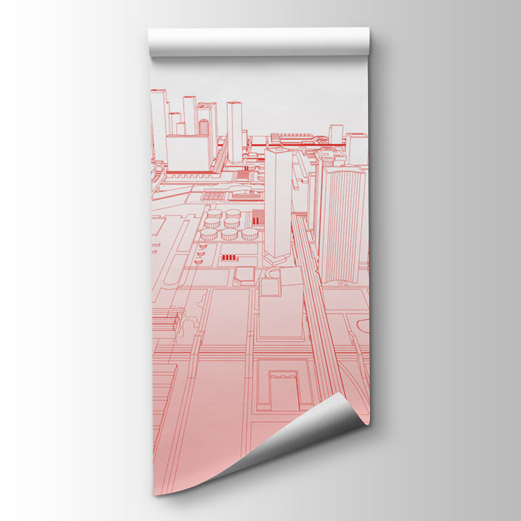 Red line drawing of a city Red line drawing of a city