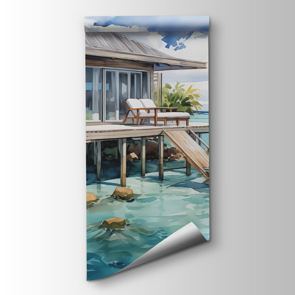 Watercolor painting of a house on stilts Watercolor painting of a house on stilts