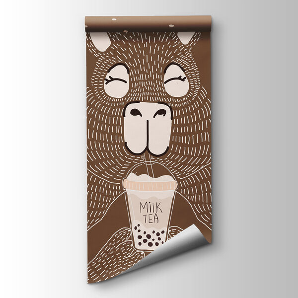 Cartoon animal holding a cup of milk tea