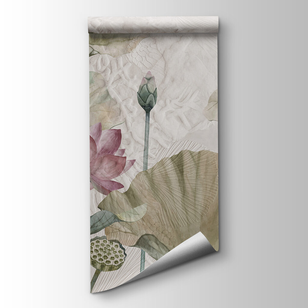 A painting of flowers and leaves