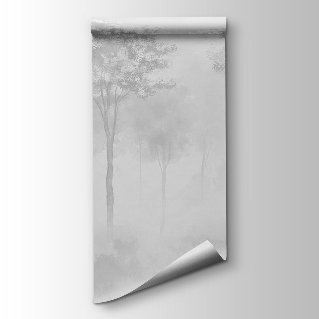 Group of trees in a foggy forest