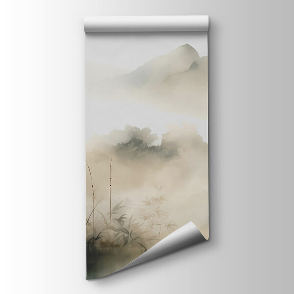Painting of a landscape with plants and fog