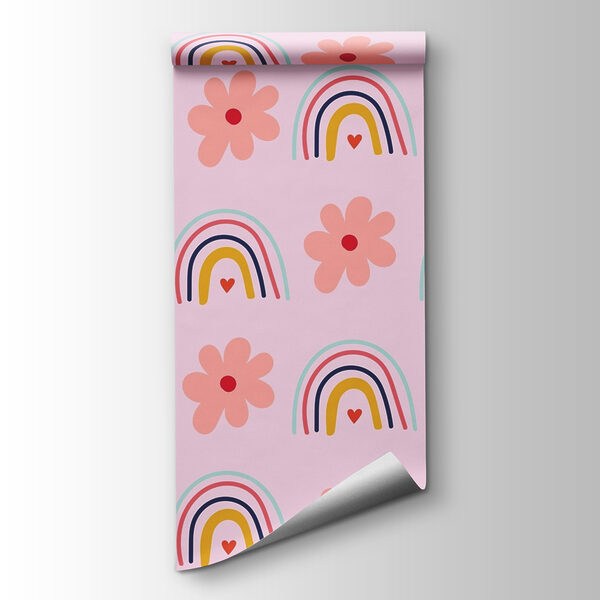 Pattern of flowers and rainbows