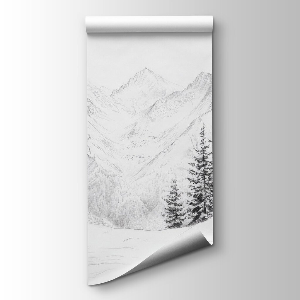 Drawing of a snowy mountain range Drawing of a snowy mountain range
