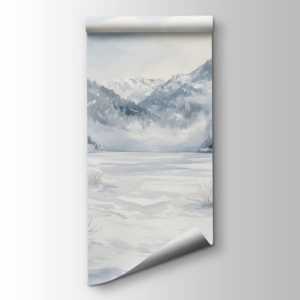 Snowy landscape with trees and mountains