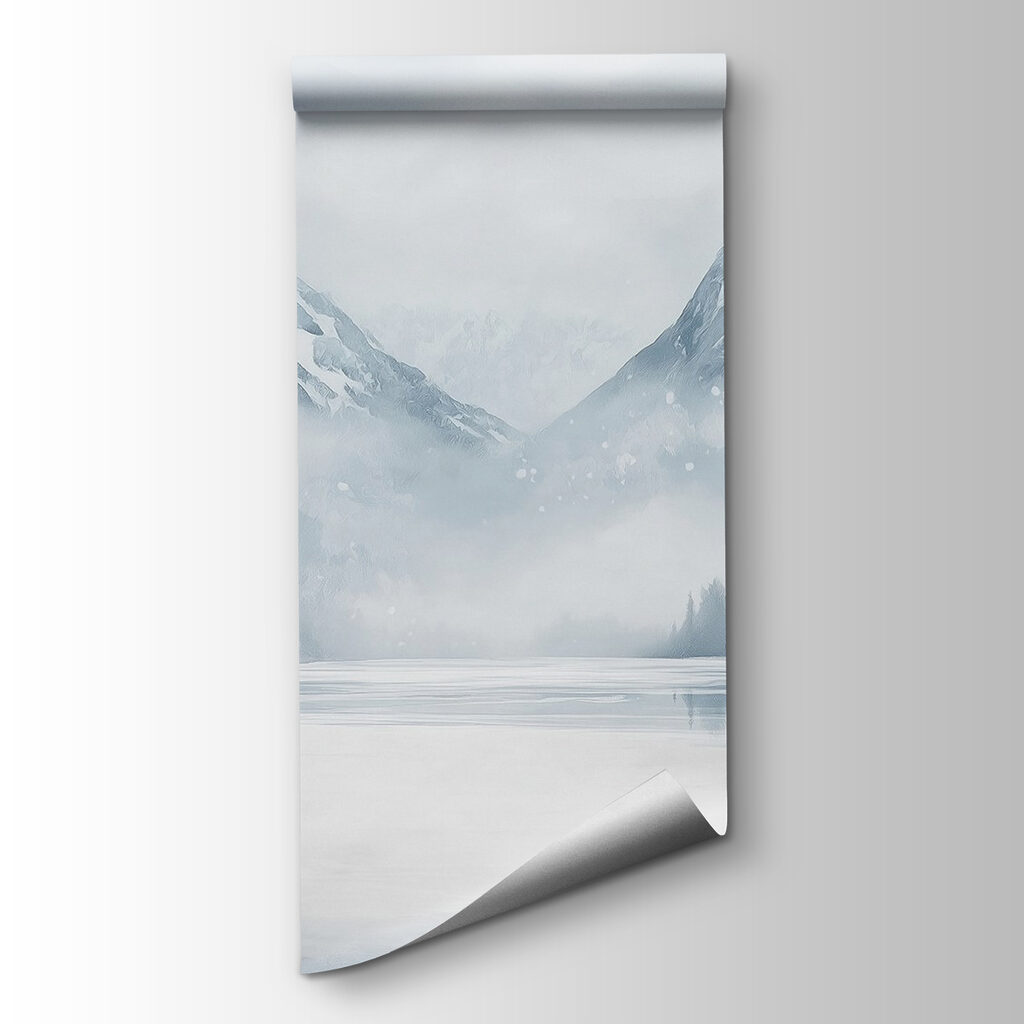 Snowy landscape with a lake and mountains Snowy landscape with a lake and mountains