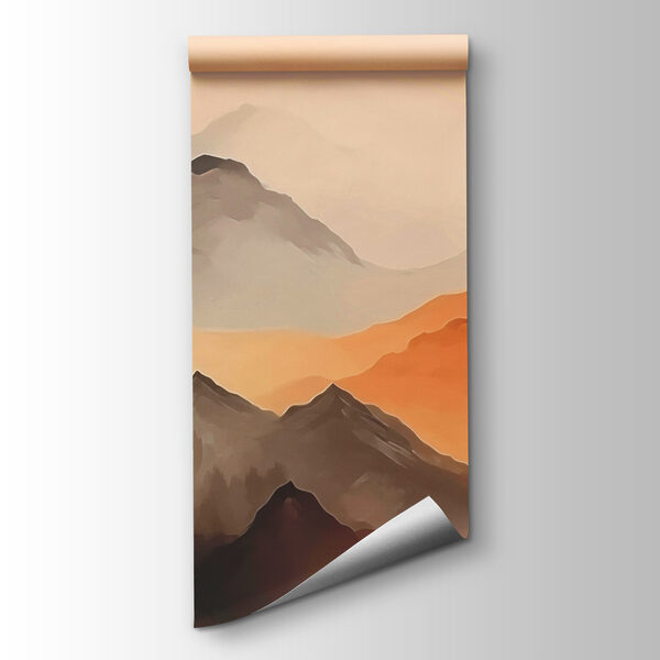 Painting of mountains in the fog