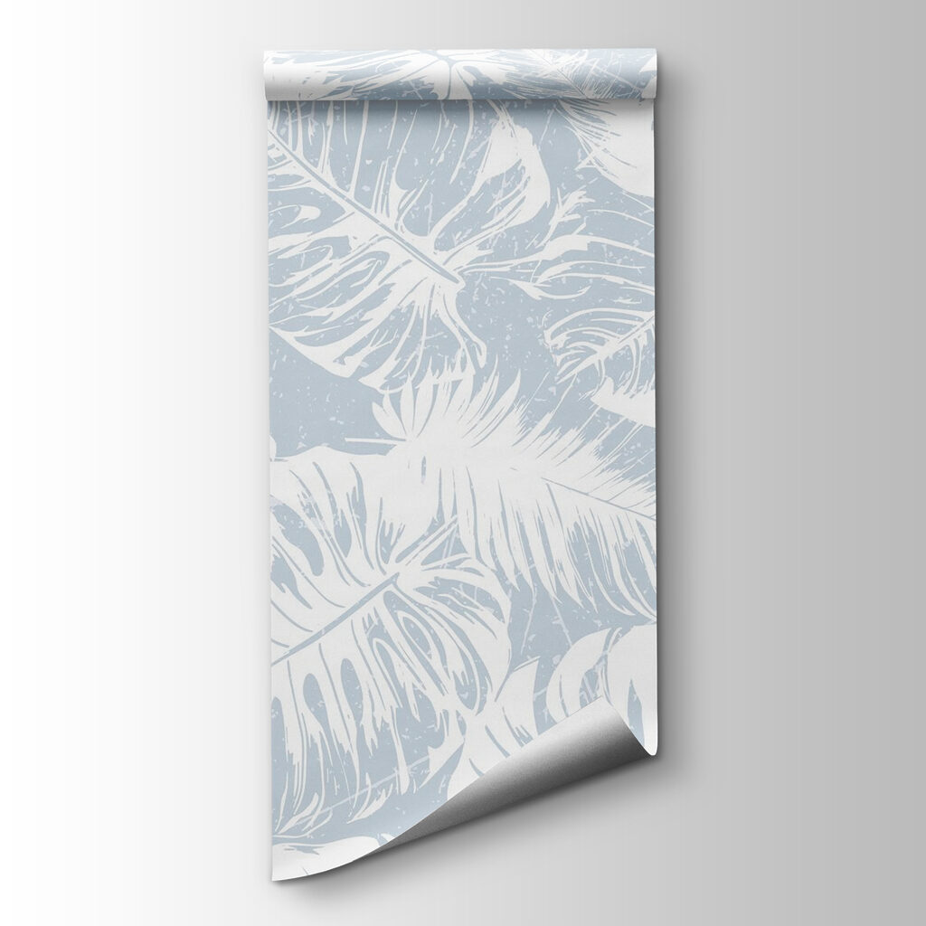 White leaves on a blue background