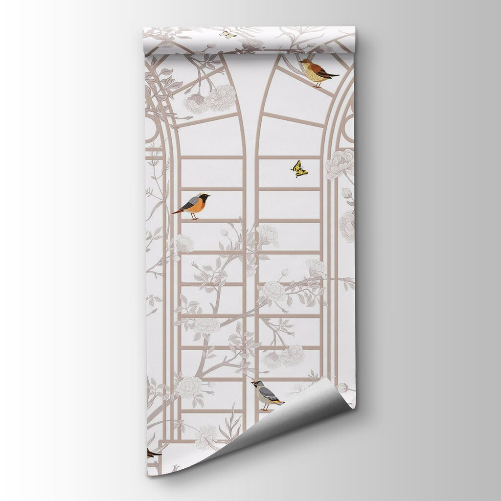 Wallpaper with a ladder and birds