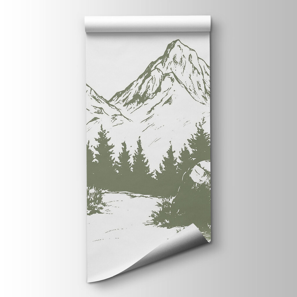 Drawing of trees and mountains