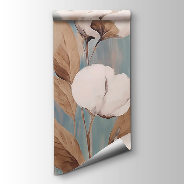 Painting of white flowers and brown leaves Painting of white flowers and brown leaves