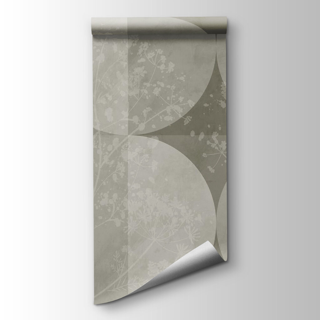 Grey and white background with circles and flowers