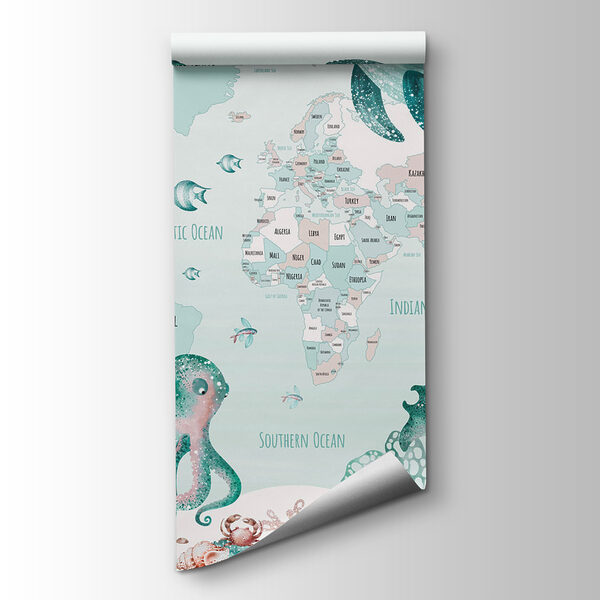 Map of the world with sea animals Map of the world with sea animals