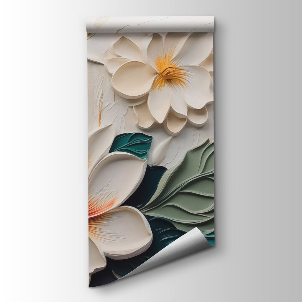 White and yellow flower with leaves