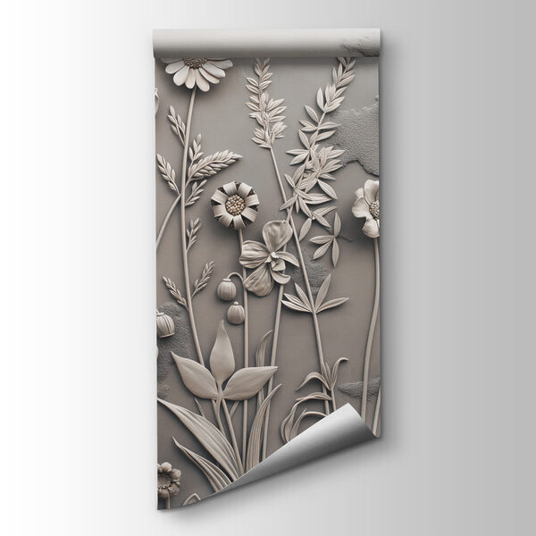 A wall art with flowers and plants