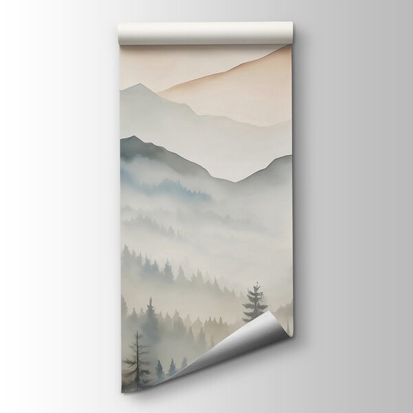 Landscape of mountains with trees and fog