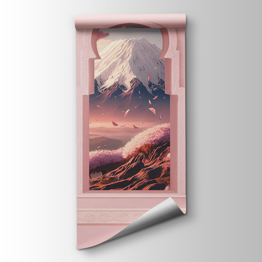 Three arched windows with a mountain view