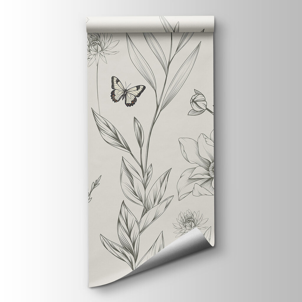 Wallpaper with flowers and butterflies Wallpaper with flowers and butterflies