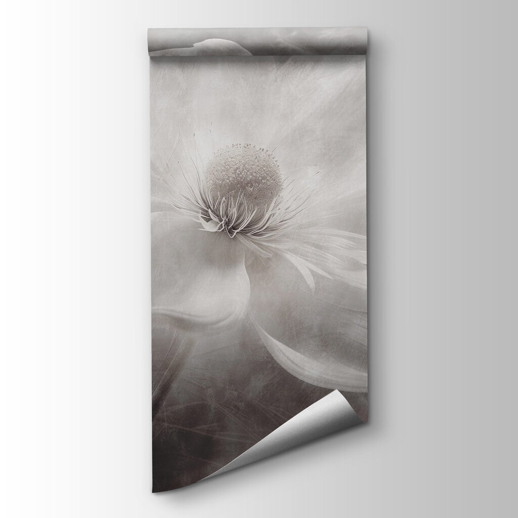 White flower with a black center