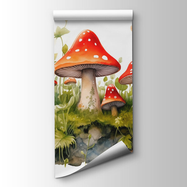 Painting of mushrooms and butterflies