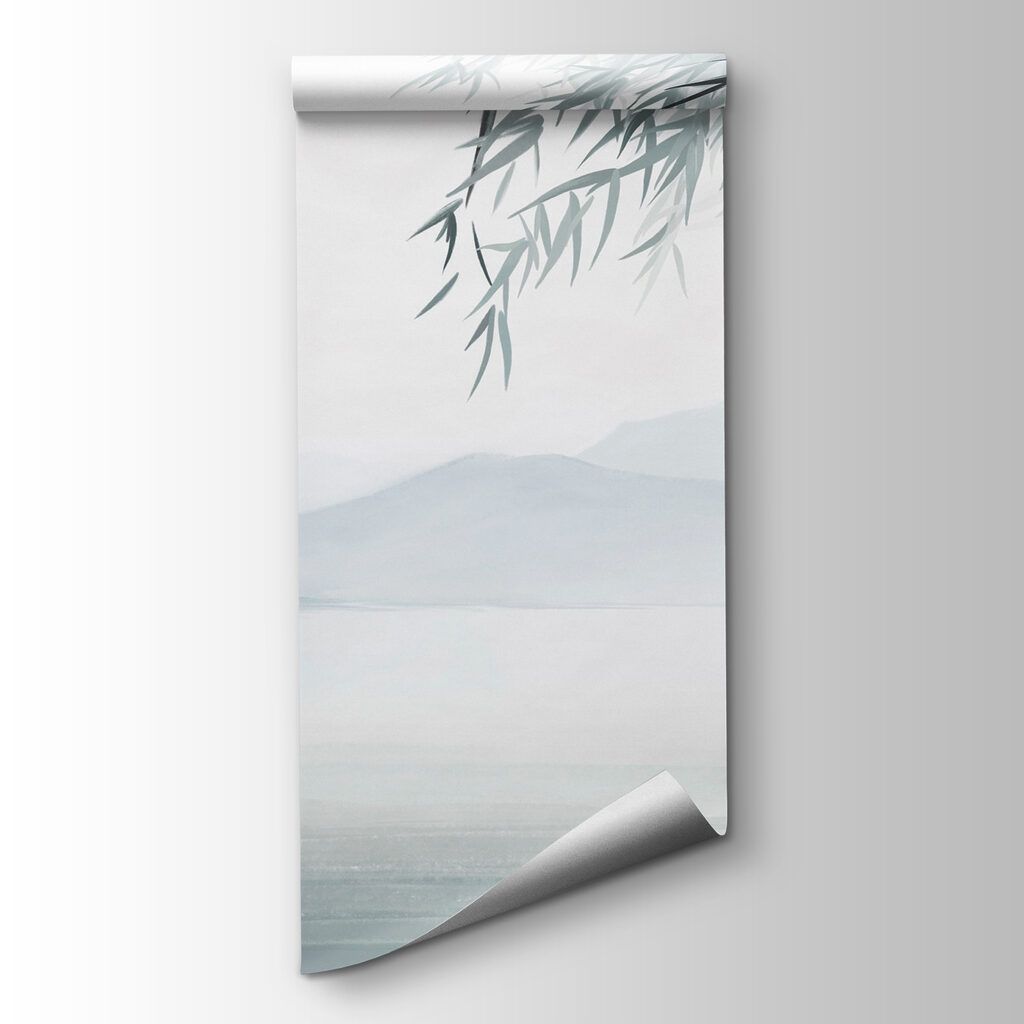 Water and trees with mountains in the background Water and trees with mountains in the background