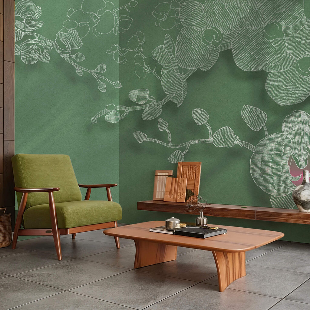 Krehké orchidey na zelenom pozadí