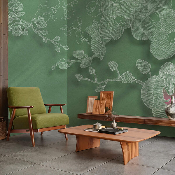 Krehké orchidey na zelenom pozadí