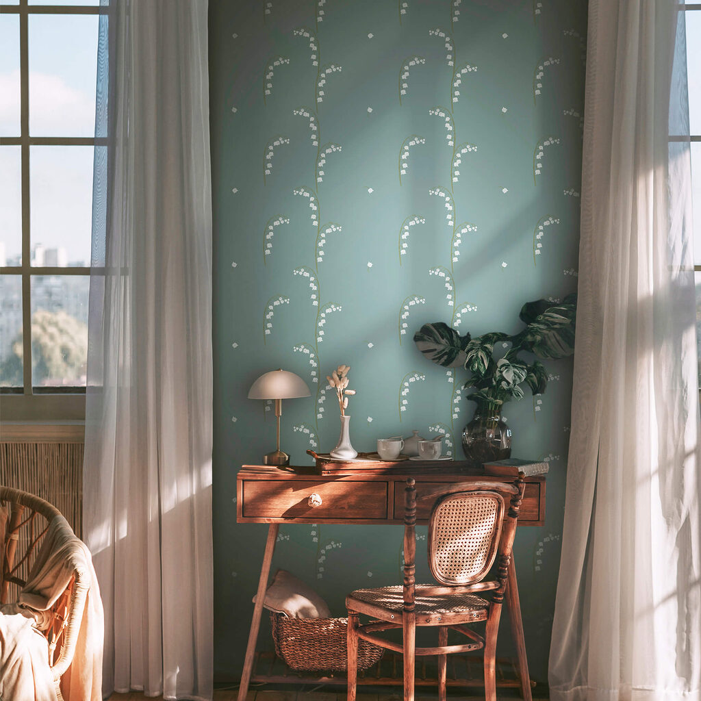 Vzor bielych kvetov na modrom pozadí Vzor bielych kvetov na modrom pozadí