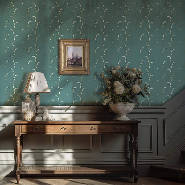 Vzor bielych kvetov na modrom pozadí Vzor bielych kvetov na modrom pozadí